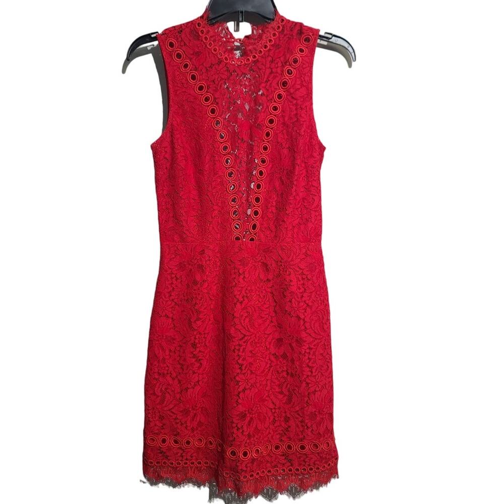 Free People x Saylor Cherie Red Lace Sleeveless Bodycon Midi Dress XS GUC